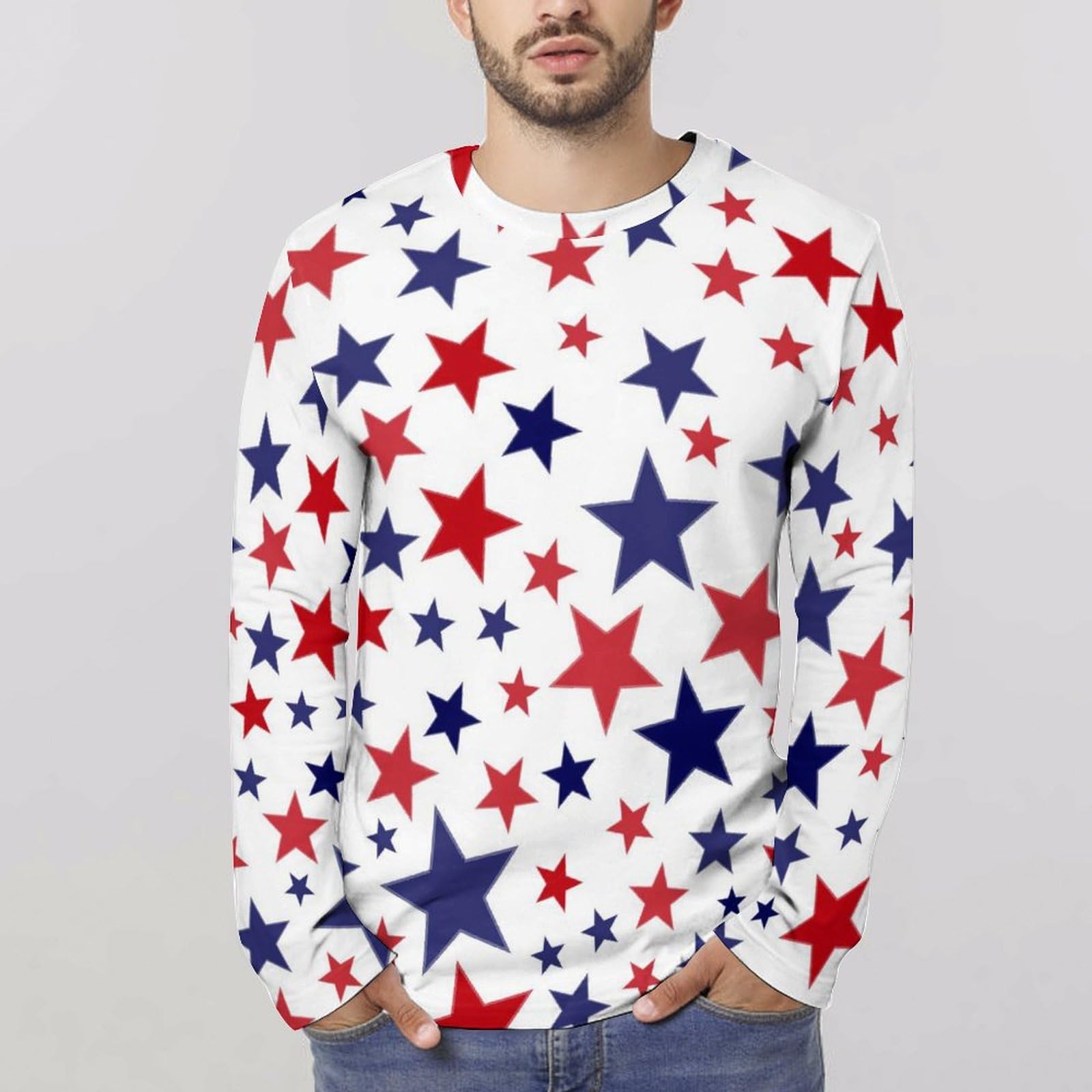 Amazon.co.jp: メンズ 長袖Tシャツ スター 星柄 ロングTシャツ